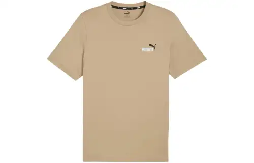 PUMA ESS+ T Shirts Men's Khaki Crew Neck Moderate Straight Fit