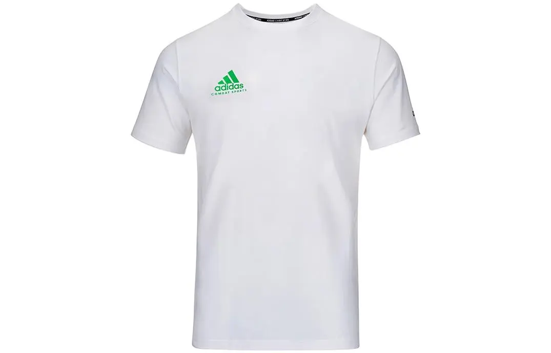 Adidas T-Shirts Men's White With Green Logo Crew Neck Moderate