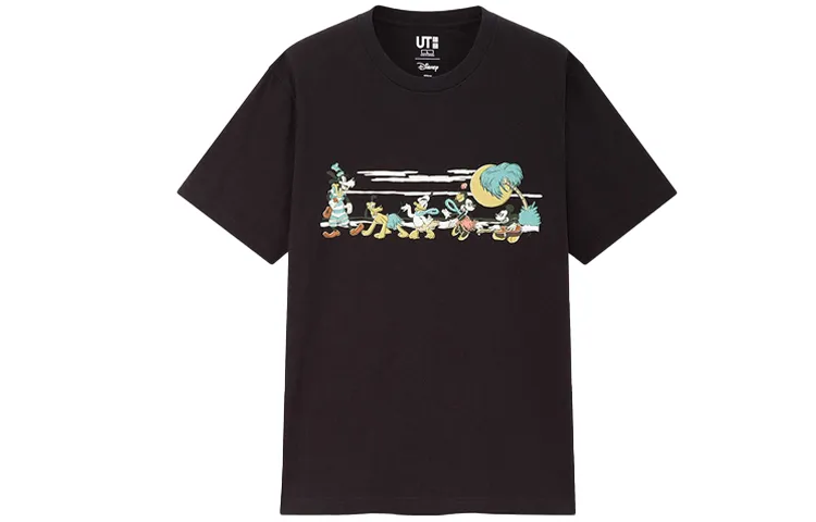 UNIQLO T Shirts Unisex Black Crew Neck Moderate