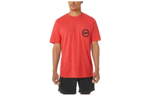 ASICS T Shirts Men's Red Crew Neck Moderate Straight Fit