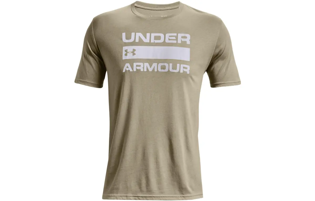 Under Armour T-Shirts Men's Khaki Gray Crew Neck Moderate Straight Fit