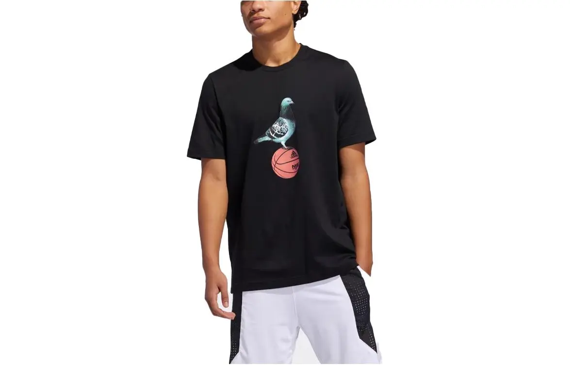 Adidas T-Shirts Men's Black Crew Neck Moderate Straight Fit