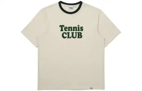 FILA T Shirts Unisex Cream Crew Neck Moderate Straight Fit