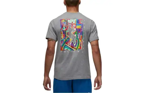 Jordan T Shirts Men's Gray Crew Neck Moderate Straight Fit