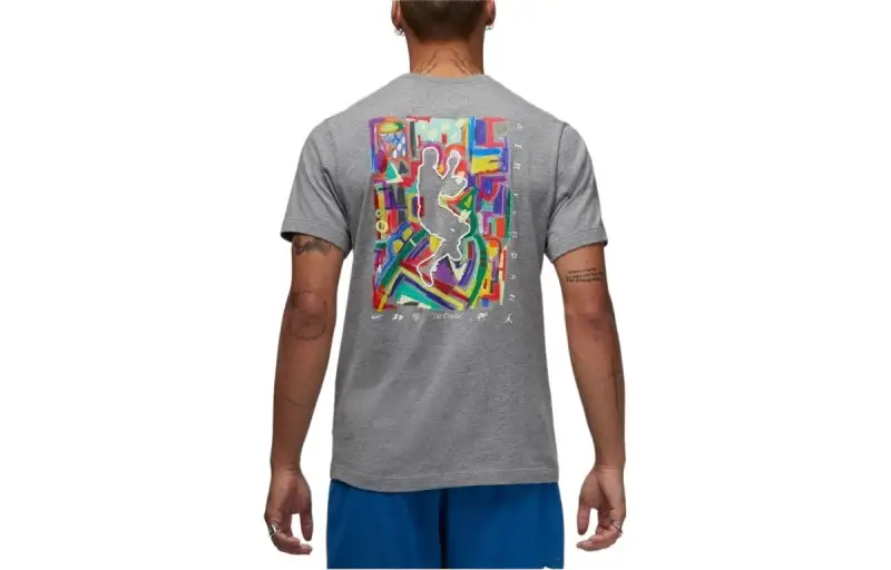 Jordan T Shirts Men's Gray Crew Neck Moderate Straight Fit