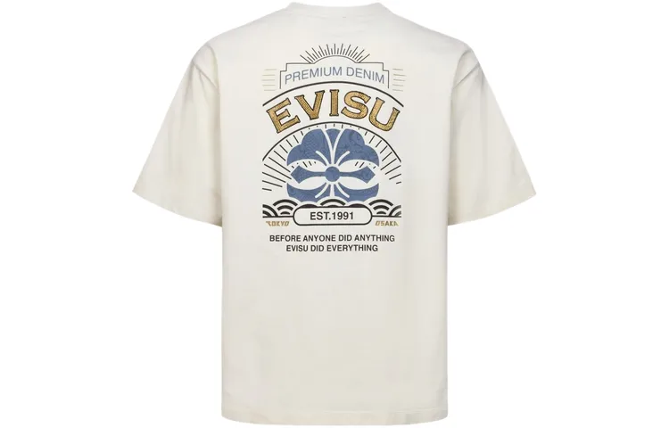 EVISU T Shirts Men's Ecru Crew Neck Moderate Straight Fit