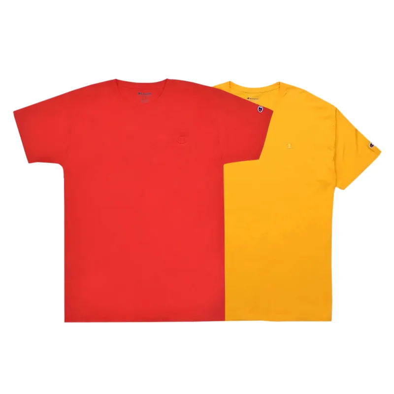 Champion T-Shirts Unisex Red+Yellow Crew Neck Moderate Straight Fit