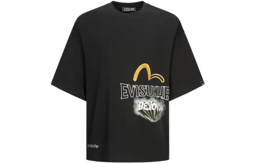 EVISU T Shirts Men's Black Crew Neck Moderate Straight Fit