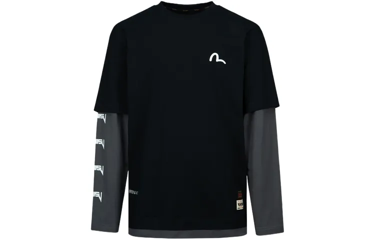 EVISU T Shirts Men's Black Crew Neck Moderate Mock Two Piece