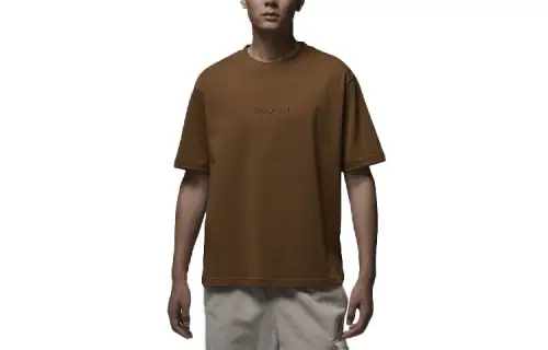 Jordan T Shirts Men's Light Umber Crew Neck Moderate Straight Fit