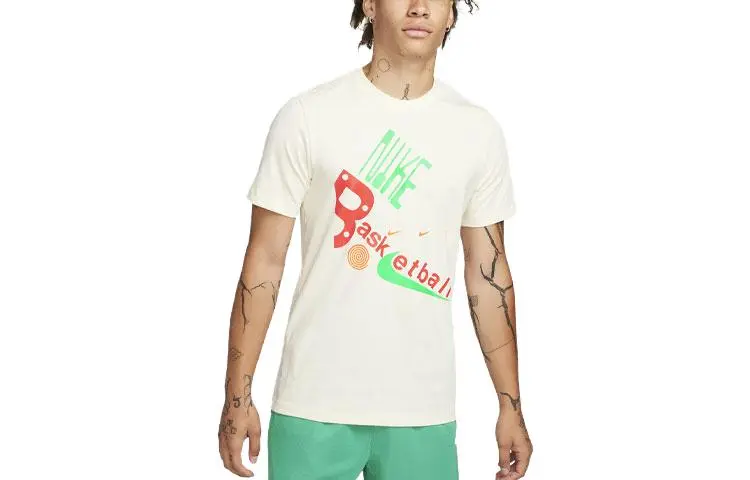 Nike T-Shirts Men's Ivory Crew Neck Moderate Straight Fit