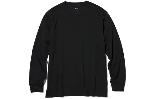 UNIQLO T Shirts Men's Black 09 Crew Neck Moderate Straight Fit
