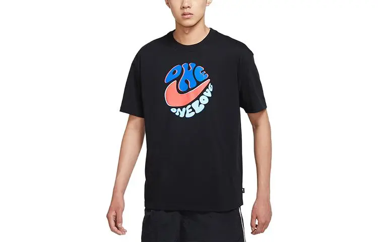 Nike T-Shirts Men's Black Crew Neck Moderate Straight Fit