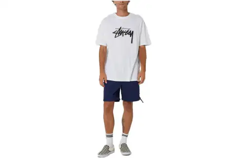 Stussy T Shirts Men's White Crew Neck Moderate Straight Fit