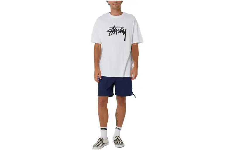 Stussy T Shirts Men's White Crew Neck Moderate Straight Fit