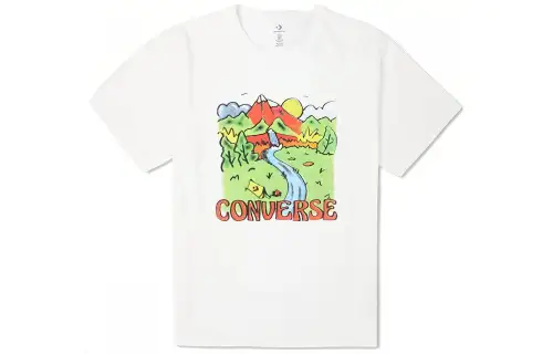 Converse T Shirts Men's White Crew Neck Moderate Straight Fit