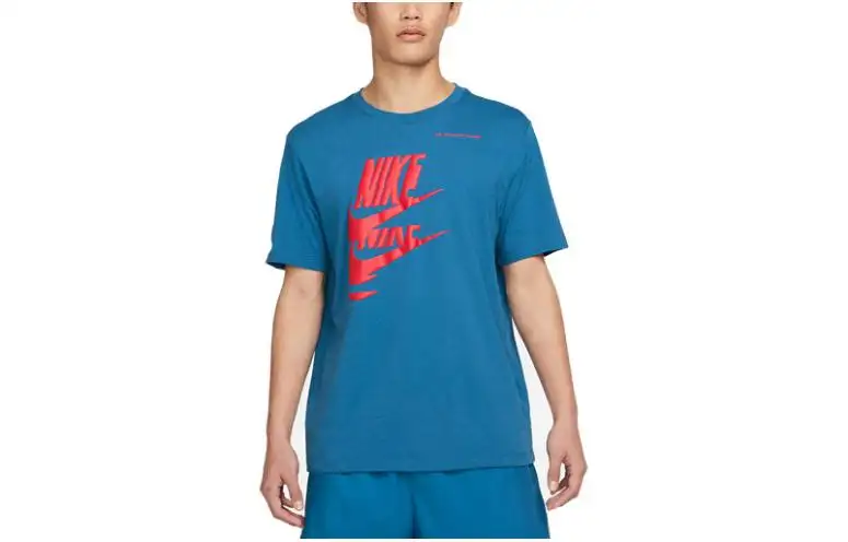 Nike T Shirts Men's Blue Crew Neck Moderate Straight Fit