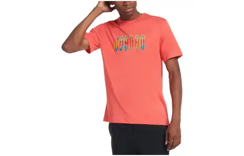 Jordan T Shirts Men's Orange Crew Neck Moderate Straight Fit