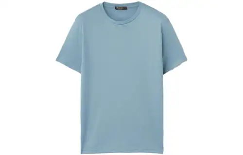 Loro Piana T Shirts Men's Light Blue Crew Neck Moderate Straight Fit