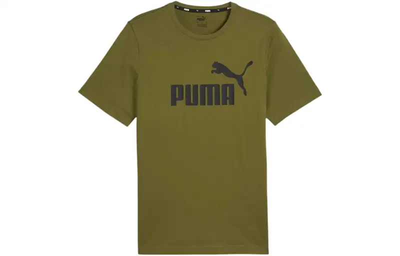 PUMA T Shirts Men's Olive Green Crew Neck Moderate Straight Fit