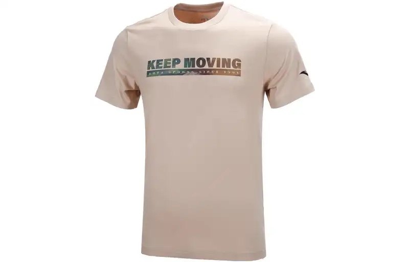 ANTA T Shirts Men's Light Taupe Gray Crew Neck Moderate Straight Fit