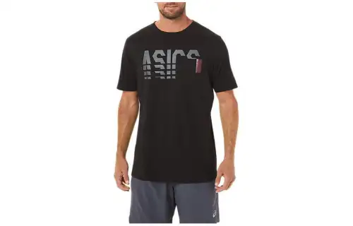 Asics Short Sleeve Striped Pocket Tee T Shirt Unisex Black