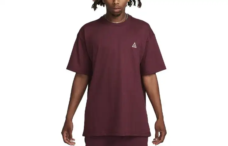 Nike T Shirts Men's Burgundy Crew Neck Moderate Straight Fit