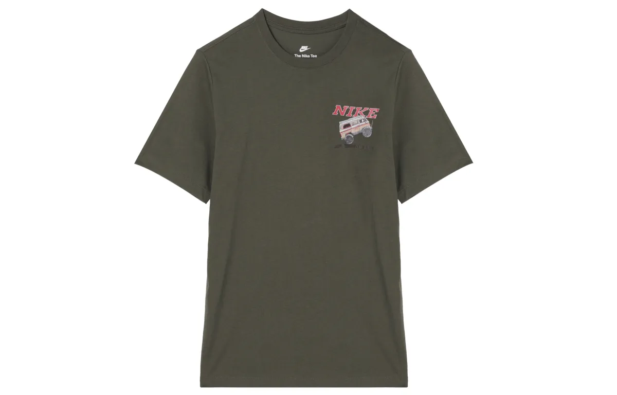 Nike T-Shirts Men's Khaki Green Crew Neck Moderate Straight Fit