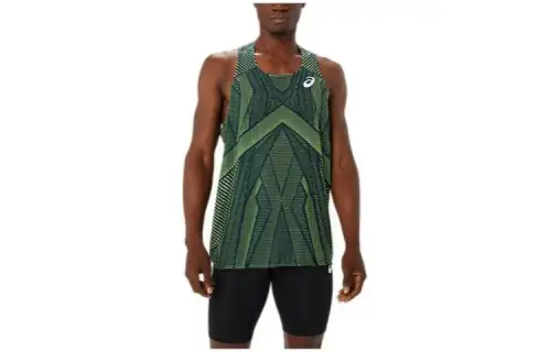 ASICS T Shirts Men's Green Crew Neck Moderate Straight Fit