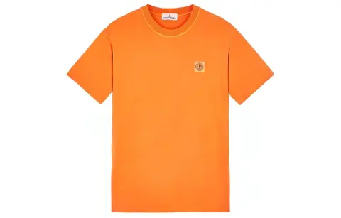 STONE ISLAND T-Shirts Men's Orange Crew Neck Moderate Straight Fit