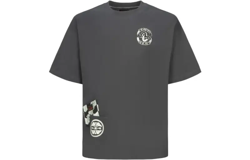 EVISU T Shirts Men's Gray Crew Neck Moderate Straight Fit
