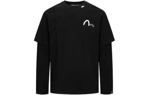 EVISU T Shirts Men's Black Crew Neck Moderate Mock Two Piece