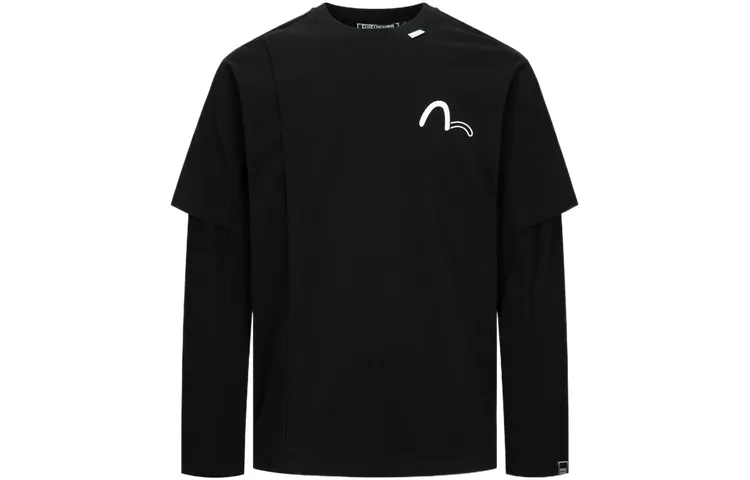 EVISU T Shirts Men's Black Crew Neck Moderate Mock Two Piece
