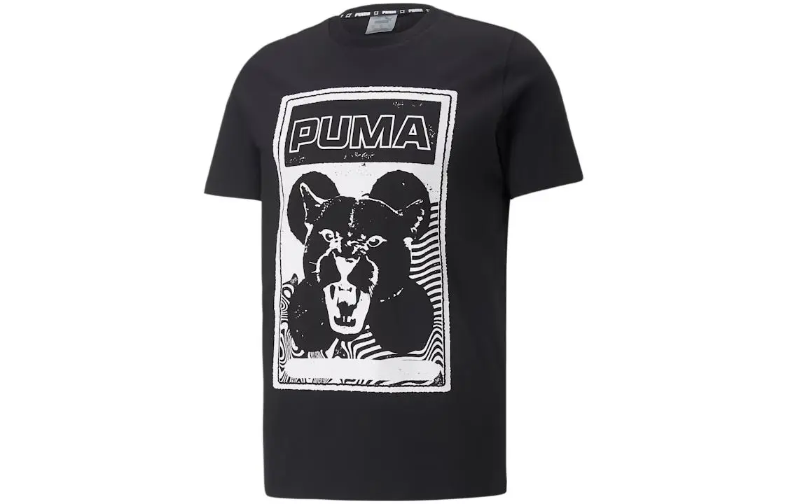 PUMA T-Shirts Men's Black Crew Neck Moderate Straight Fit