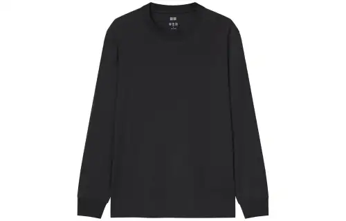 UNIQLO T Shirts Men's Black Crew Neck Moderate Straight Fit