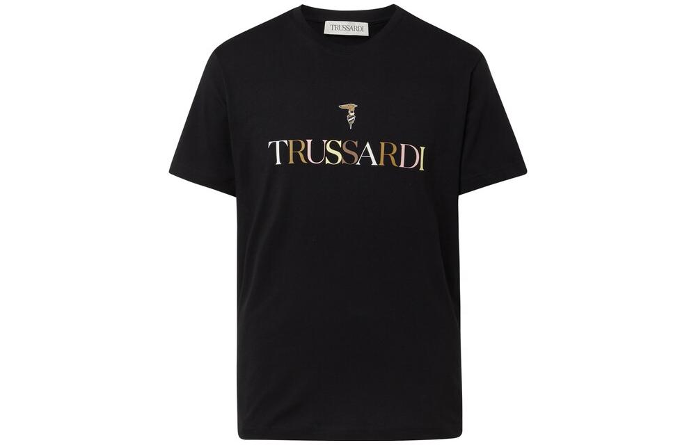 TRUSSARDI Доверие слово Материнская печать круглый воротник короткий рукав Футболка мужской стиль черный
