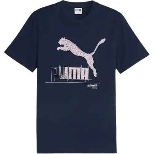 PUMA T Shirts Men's Marine Blue Crew Neck Moderate Straight Fit