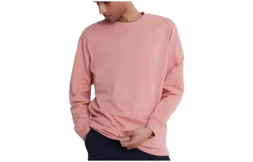 UNIQLO T Shirts Men's Peach Pink Crew Neck Moderate Straight Fit