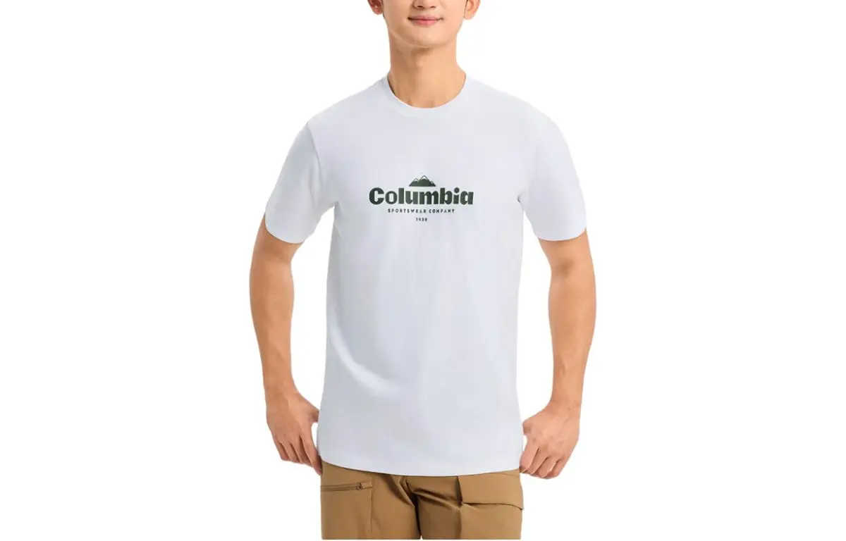 Columbia T-Shirts Men's White Crew Neck Moderate Straight Fit