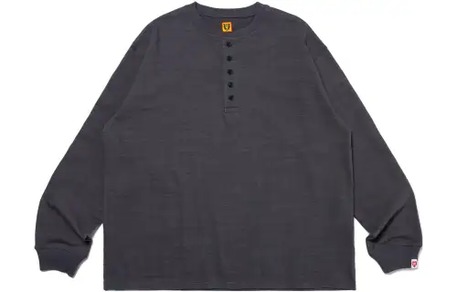 HUMAN MADE SS23 military style series solid color loose button henley collar long-sleeved T-shirt, same style for men and women