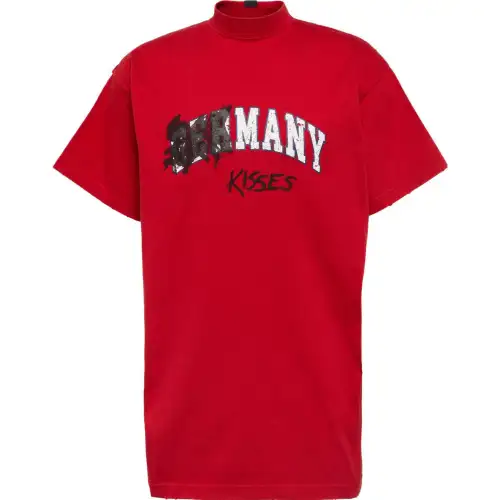 Balenciaga T Shirts Men's Red Stand Collar Moderate Straight Fit