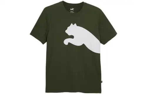 PUMA Oversized Logo T Shirts Men's Green Crew Neck Moderate Straight Fit