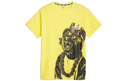 PUMA Franchise T Shirts Men's Yellow Crew Neck Moderate Straight Fit