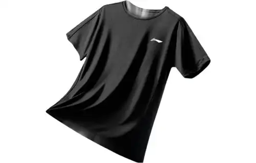 Li Ning T Shirts Men's Black Crew Neck Moderate Straight Fit