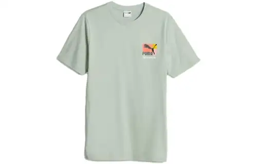PUMA CLASSICS T Shirts Men's Green Crew Neck Moderate Straight Fit