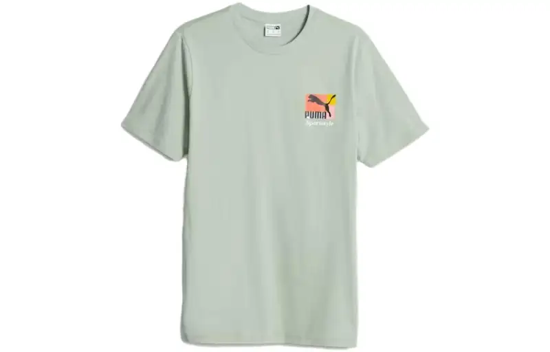 PUMA CLASSICS T Shirts Men's Green Crew Neck Moderate Straight Fit