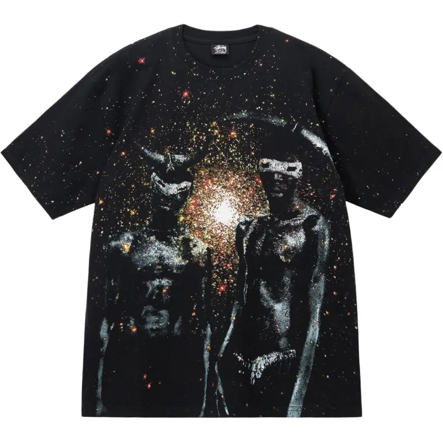 Stussy T-Shirts Men's Black Crew Neck Moderate Straight Fit