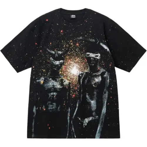 Stussy T Shirts Men's Black Crew Neck Moderate Straight Fit