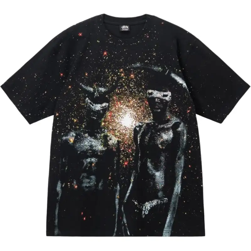 Stussy T Shirts Men's Black Crew Neck Moderate Straight Fit