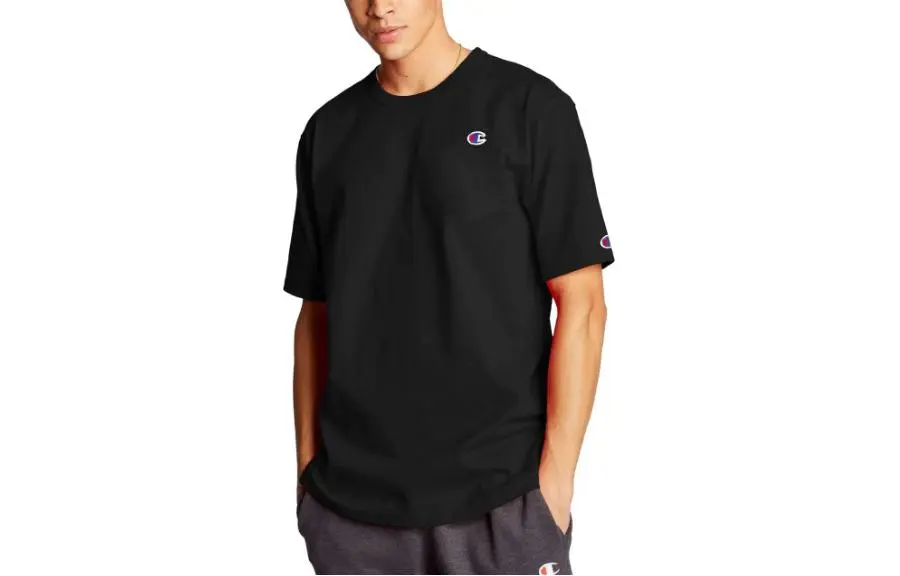 Champion T-Shirts Men's Black Crew Neck Moderate Straight Fit